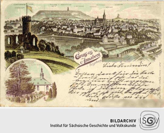Postkarte Blick vom Schreckenberg auf Annaberg.