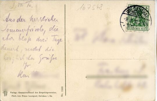Postkarte mit einer Ansicht vom Auersberg bei Eibenstock.