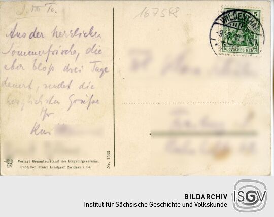 Postkarte mit einer Ansicht vom Auersberg bei Eibenstock.