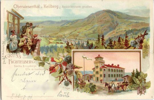 Postkarte Gruss vom Fichtelberg, Sächsisches Erzgebirge, 1214 Meter hoch.