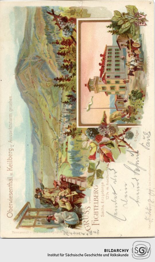 Postkarte Gruss vom Fichtelberg, Sächsisches Erzgebirge, 1214 Meter hoch.
