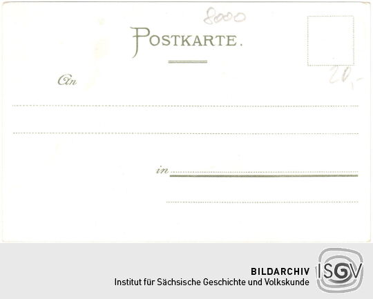 Die Postkarte zeigt auf einer Grafik den geplanten Bismarckturm in Dresden-Räcknitz. Auf der Karte ist der Sammelaufruf des Ausschuss´ für die Errichtung einer Bismarcksäule abgedruckt.