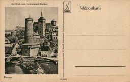 Bild: Feldpostkarte "Ein Gruß vom Heimatwerk Sachsen" mit Stadtansicht von Bautzen