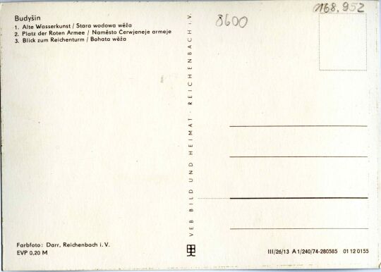 Mehrbild-Postkarte mit drei Ansichten von Bautzen.