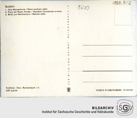 Mehrbild-Postkarte mit drei Ansichten von Bautzen.