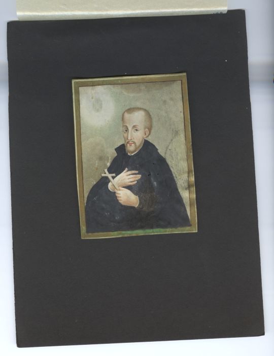 Andachtsbild mit Darstellung eines Priesters, mit Kreuz in der Hand