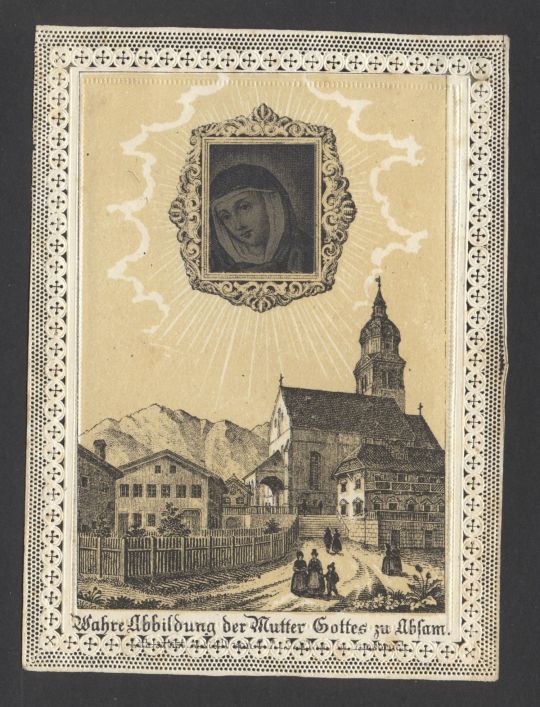Andachtsbild mit Darstellung des Marienbildes aus der Basilika St. Michael in Absam (Tirol)