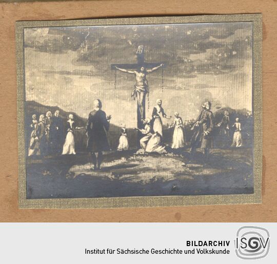 Kleines Andachtsbild mit einer Darstellung des Sterbenden Jesus am Kreuz