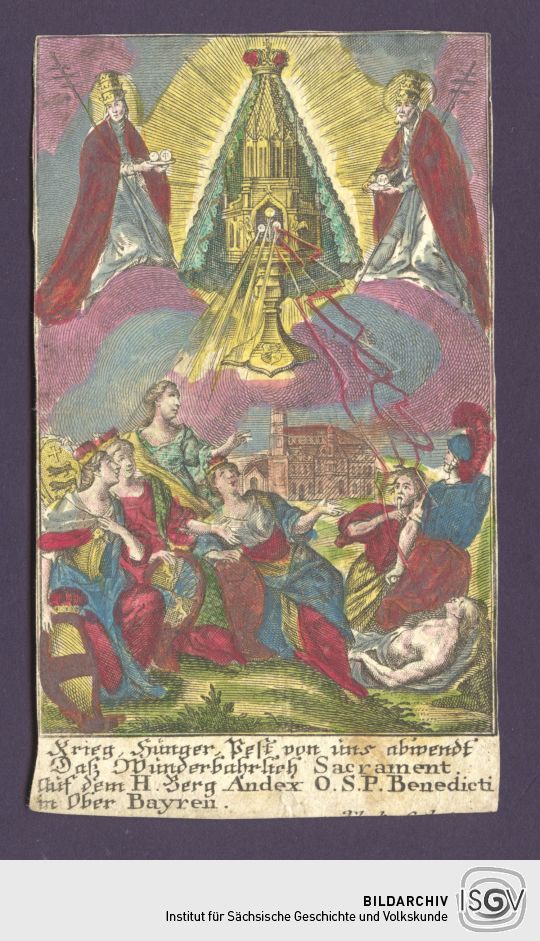 Andachtsbbild mit Darstellung der Monstranz mit den drei Hostien der Klosterkirche Andechs