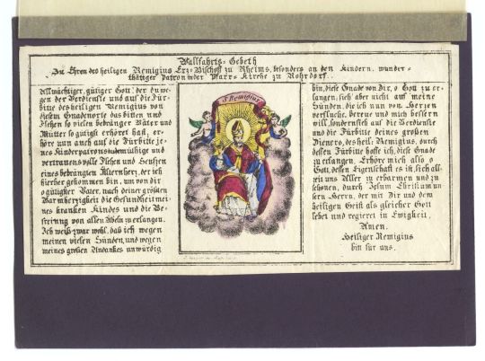 Andachtsbild und Gebet mit Darstellung des heiligen Remigius von Reims