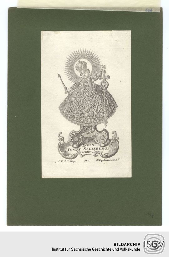 Andachtsbild mit Darstellung des Jesuskindes von Salisburg als Herrscher