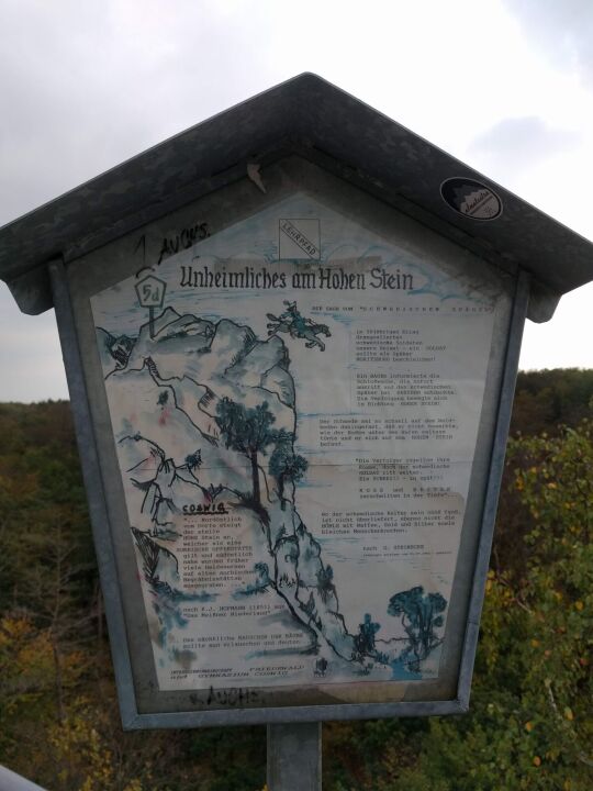 Infotafel am Aussichtspunkt Hoher Stein im Friedewald bei Coswig.