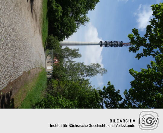 Der Funkmast auf dem Collm bei der Ortschaft Collm, heute Ortsteil von Wermsdorf.