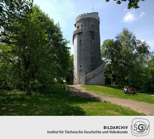 Der Albert-Turm auf dem Collm bei der Ortschaft Collm, heute Ortsteil von Wermsdorf.