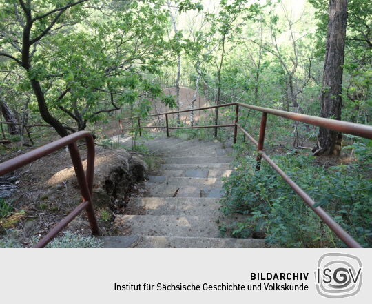 Treppenanlage zu einer Aussichtsplattform unterhalb des Heimatturms auf dem Töpelsberg bei Colditz-Terpitzsch.