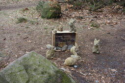 Schutzhütte mit Osterschmuck am Weg auf dem Hochstein bei Elstra.