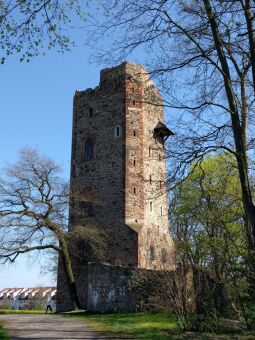 Der Turm der Ritterburg im Landschaftspark Machern.