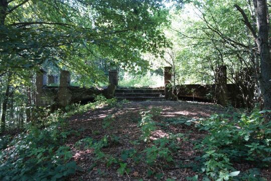 Das ruinöse Fundament des ehemaligen Wettin-Turms auf dem Hasenpöhl bei Oelsnitz/Vogtl.