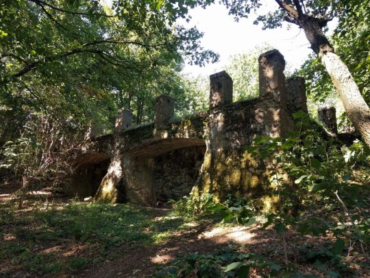 Das ruinöse Fundament des ehemaligen Wettin-Turms auf dem Hasenpöhl bei Oelsnitz/Vogtl.