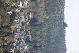 Blick vom Oybin zum Scharfenstein im Zittauer Gebirge.