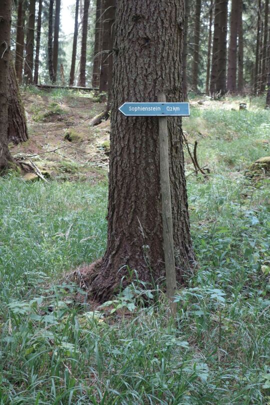 Wegweiser zum Sophienstein am Bruchbergweg der ehemaligen Vereinsstiege bei Olbernhau.