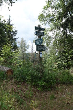 Wegweiser am Stößerfelsenweg (Teil der ehemaligen Vereinsstiege) bei Olbernhau.