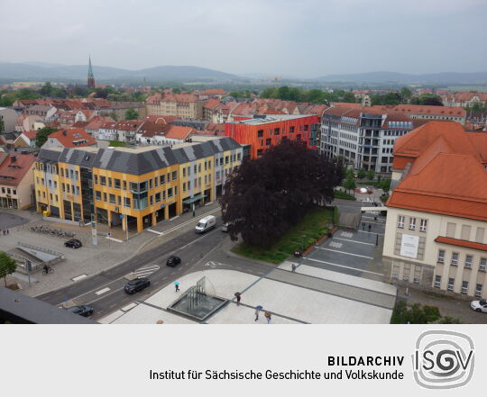 Blick vom Reichenturm über den Kornmarkt in Bautzen.