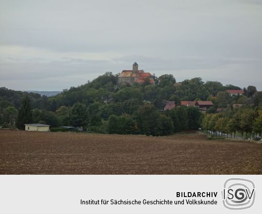 Blick über die Felder zur Burg Schönfels in Lichtentanne-Schönfels.