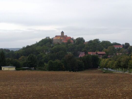 Blick über die Felder zur Burg Schönfels in Lichtentanne-Schönfels.