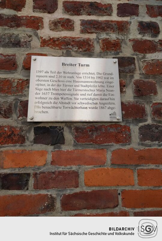 Infotafel am Breiten Turm in Delitzsch.