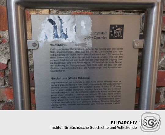 Infotafel am Nikolaiturm in Görlitz.