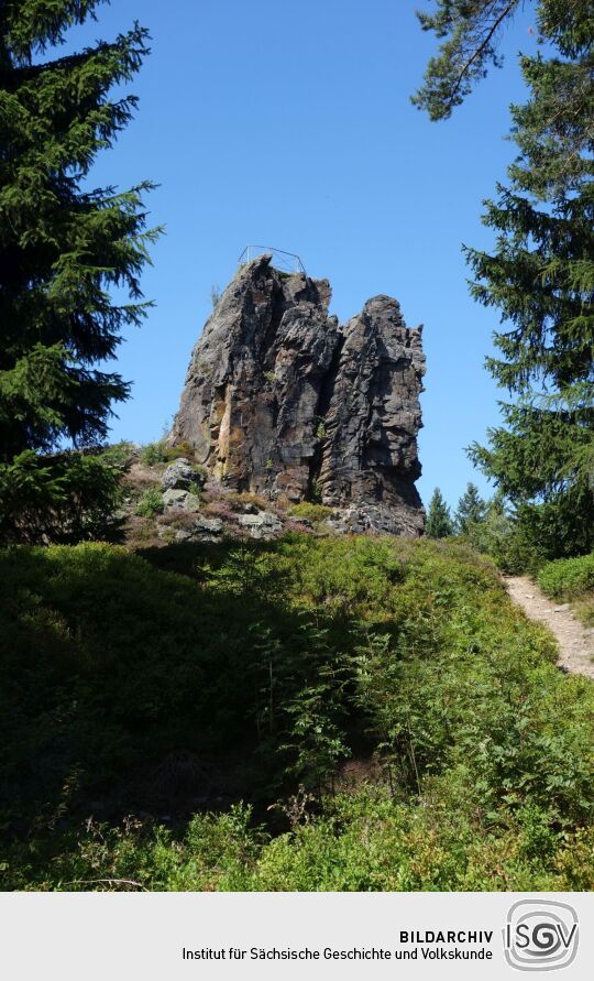 Der Aussichtsfelsen Hoher Stein bei Erlbach (Vysoký kámen, Kraslice).