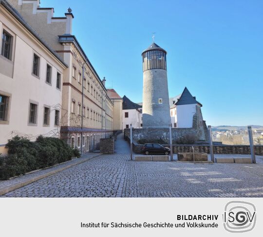 Der Bergfried von Schloß Voigtsberg in Oelsnitz/Vogtl.-Voigtsberg.