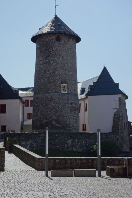 Der Bergfried von Schloß Voigtsberg in Oelsnitz/Vogtl.-Voigtsberg.