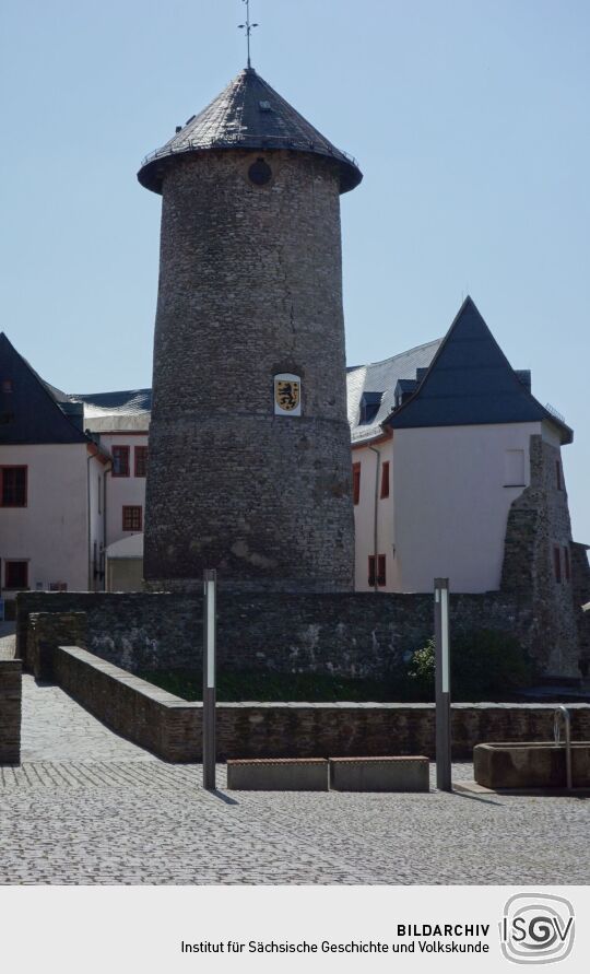 Der Bergfried von Schloß Voigtsberg in Oelsnitz/Vogtl.-Voigtsberg.