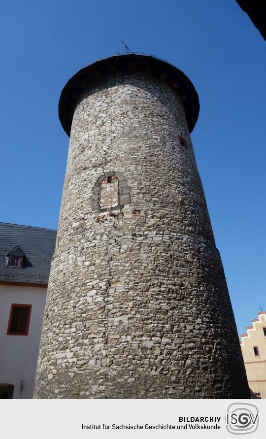 Der Bergfried von Schloß Voigtsberg in Oelsnitz/Vogtl.-Voigtsberg.