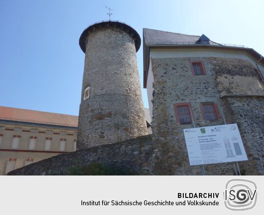 Der Bergfried von Schloß Voigtsberg in Oelsnitz/Vogtl.-Voigtsberg.