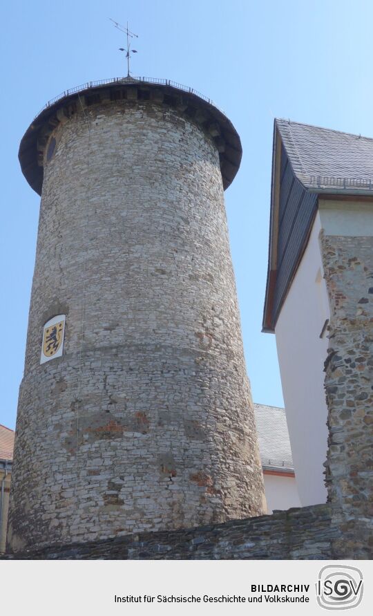 Der Bergfried von Schloß Voigtsberg in Oelsnitz/Vogtl.-Voigtsberg.
