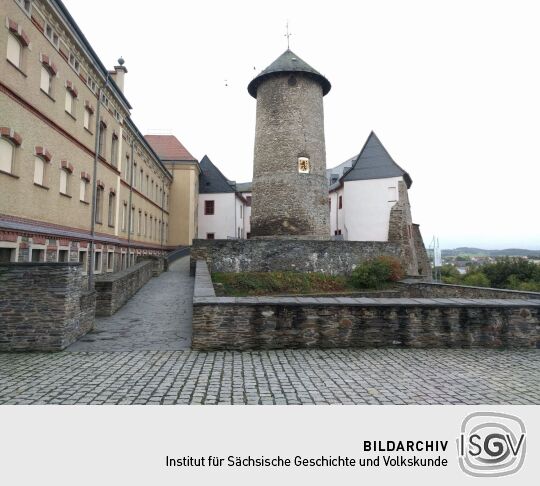 Der Bergfried von Schloß Voigtsberg in Oelsnitz/Vogtl.-Voigtsberg.