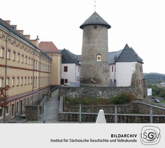 Der Bergfried von Schloß Voigtsberg in Oelsnitz/Vogtl.-Voigtsberg.