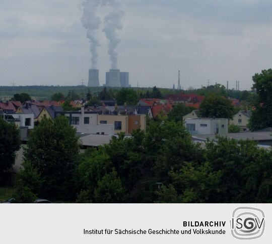 Blick in Richtung Kraftwerk Lippendorf von der Aussichtsplattform auf dem Pavillon KAP ZWENKAU.