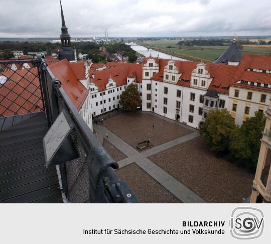 Blick vom Hausmannsturm von Schloss Hartenfels in Torgau.