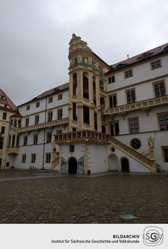 Der Große Wendelstein (Bauzeit 1533-1537) im Innenhof von Schloss Hartenfels in Torgau.