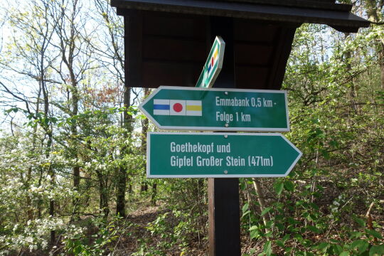 Wegweiser am Aufstieg zum Großen Stein bei Spitzkunnersdorf.