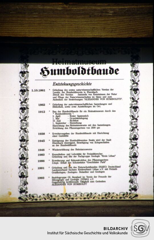 Infotafel zur Geschichte der Humboldtbaude auf dem Schlechteberg von Ebersbach.