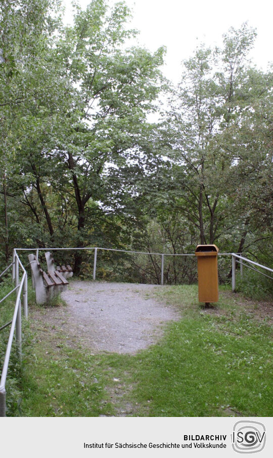 Zugewachsene Aussichtsplattform am Alten Wall auf dem Eisenberg bei Pöhl.