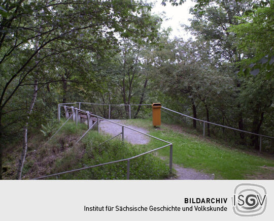 Zugewachsene Aussichtsplattform am Alten Wall auf dem Eisenberg bei Pöhl.