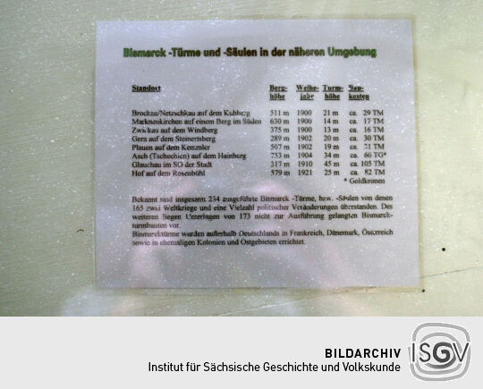 Infotafel zu Bismarcktürmen in der Umgebung des Kuhbergs bei Netzschkau.