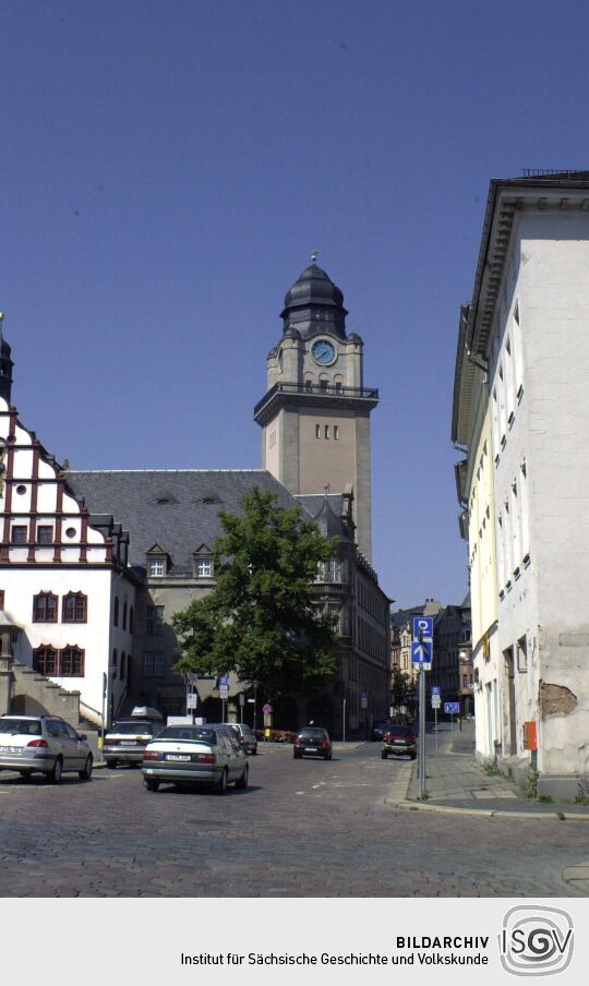 Der Turm des Neuen Rathauses von Plauen im Vogtland.