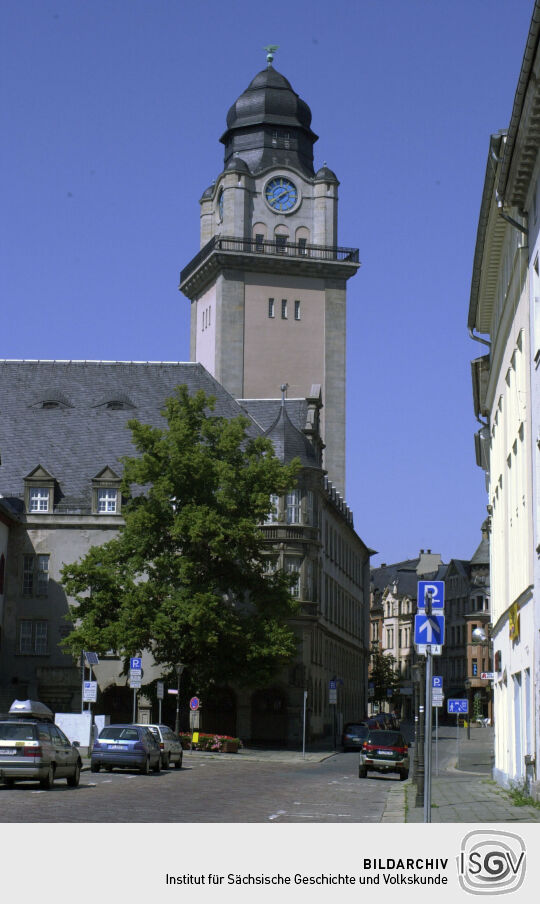 Der Turm des Neuen Rathauses von Plauen im Vogtland.